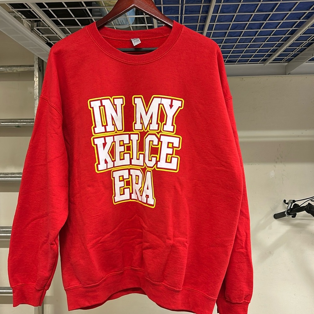 “In my Kelce era” red sweatshirt.